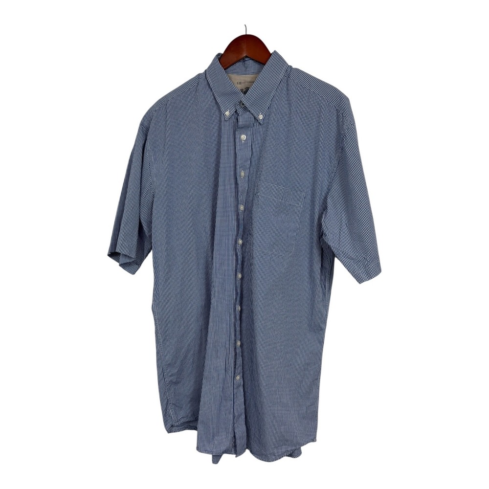 Cutter & Buck Mens Blue Gingham Short Sleeve Button Down Shirt LT BCW01792